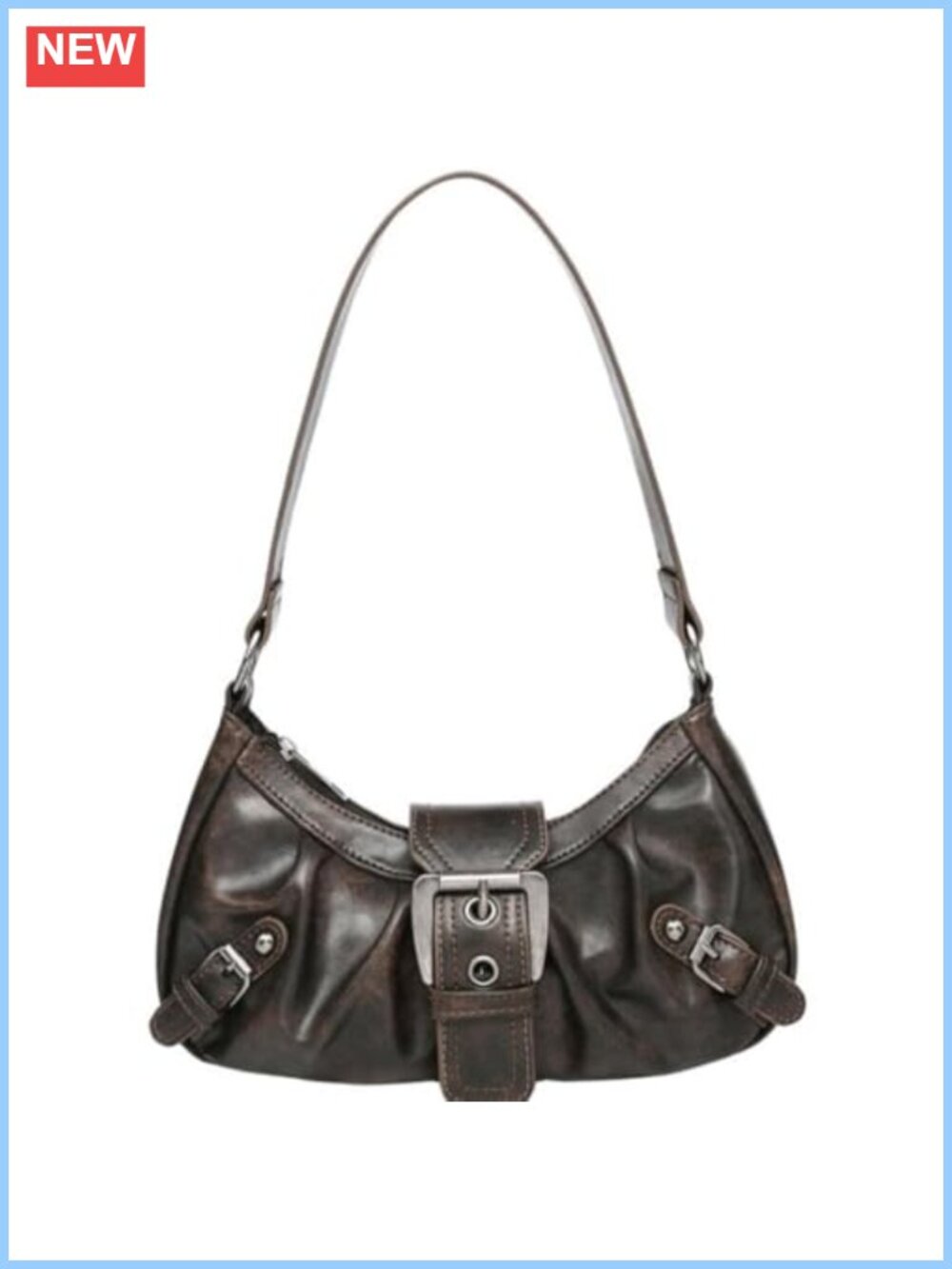 PU Leather Hobo Shoulder Bag Y2K Goth Punk Crescent Underarm Purse